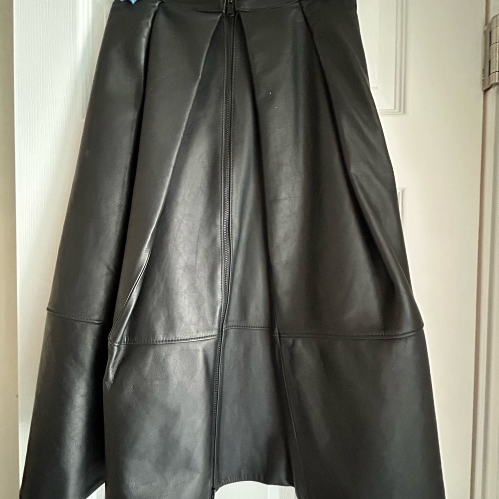 Tibi Black Leather Full Skirt